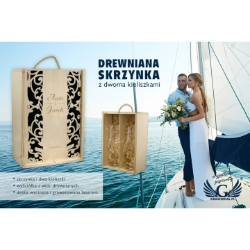 Drewniana skrzynka z kieliszkami dla Pary Młodej - SK27