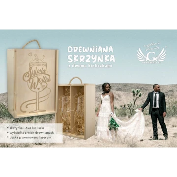Drewniana skrzynka z kieliszkami dla Pary Młodej - SK28