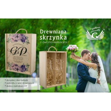 Drewniana skrzynka z kieliszkami dla Pary Młodej - SK30