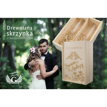 Drewniana skrzynka z kieliszkami dla Pary Młodej - SK25