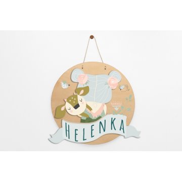Drewniana tabliczka z imieniem dziecka - Sarenka - średnica 290mm - NAP048