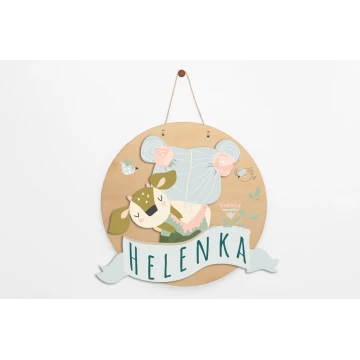 Drewniana tabliczka z imieniem dziecka - Sarenka - średnica 290mm - NAP048