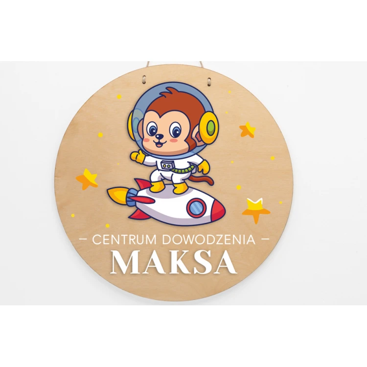 Drewniana tabliczka z imieniem dziecka - Kosmos - średnica 290mm - NAP050