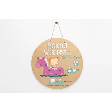 Drewniana tabliczka z imieniem dziecka - Czas na relaks - średnica 290mm - NAP055