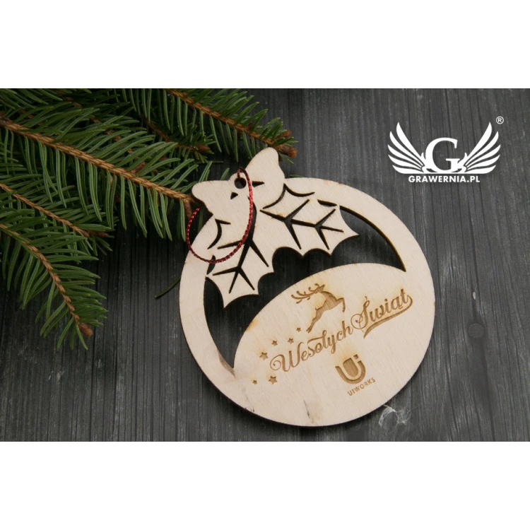 Drewniane bombki choinkowe - wym. 70x77mm - dowolny grawer - BDR014