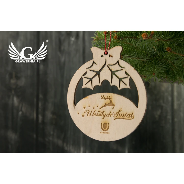 Drewniane bombki choinkowe - wym. 70x77mm - dowolny grawer - BDR014