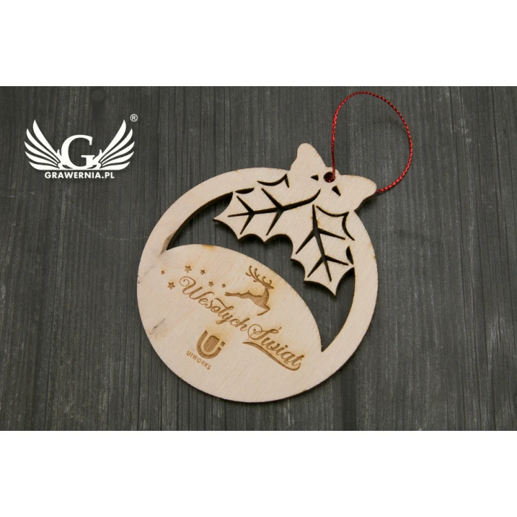Drewniane bombki choinkowe - wym. 70x77mm - dowolny grawer - BDR014