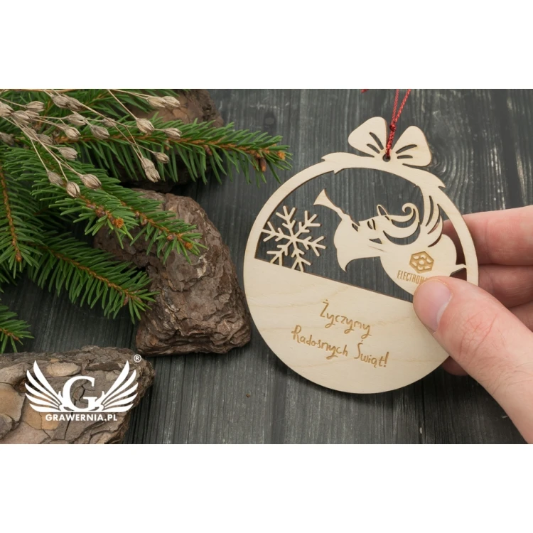 Drewniane bombki choinkowe - wym. 80x93mm - dowolny grawer - BDR017