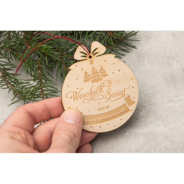 Drewniane bombki choinkowe - wym. 71x83mm - dowolny grawer - BDR040