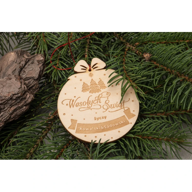 Drewniane bombki choinkowe - wym. 71x83mm - dowolny grawer - BDR040