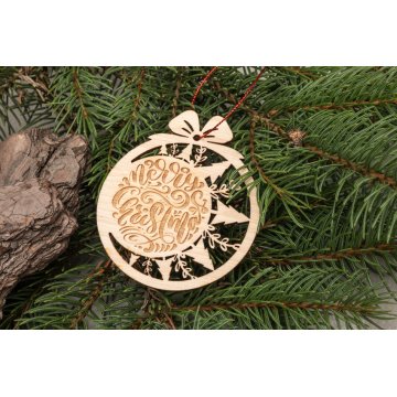 Drewniane bombki choinkowe - wym. 71x83mm - dowolny grawer - BDR041