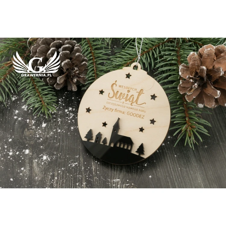 Bombki choinkowe drewno i pleksi - wym. 80x86mm - dowolny grawer - BDR020