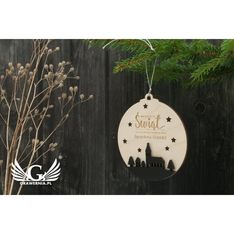 Bombki choinkowe drewno i pleksi - wym. 80x86mm - dowolny grawer - BDR020