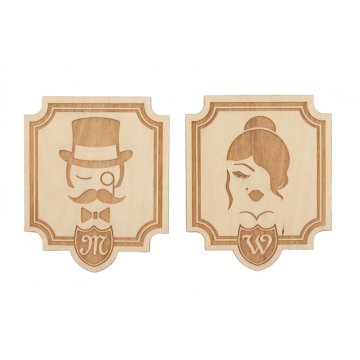 Drewniane tabliczki do toalety w stylu retro - TT009 - wym. 90x105mm
