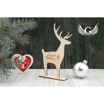 Drewniany renifer z dowolnym grawerem - wys. 18cm - DEK008