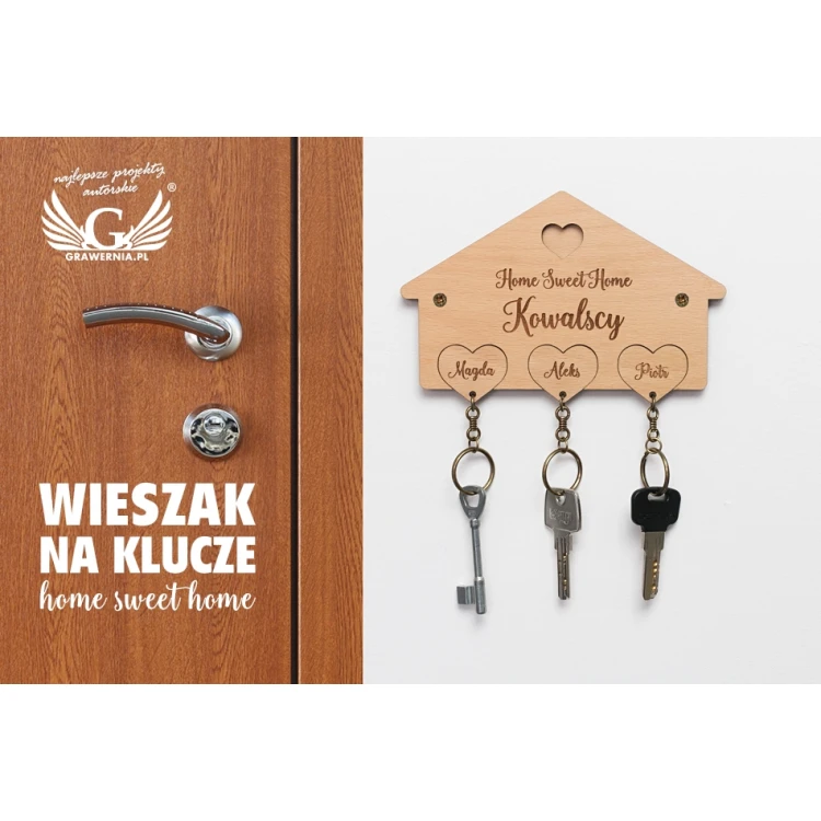 Drewniany wieszak na klucze Home Sweet Home - DEK016