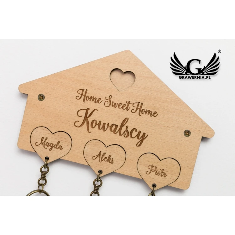 Drewniany wieszak na klucze Home Sweet Home - DEK016