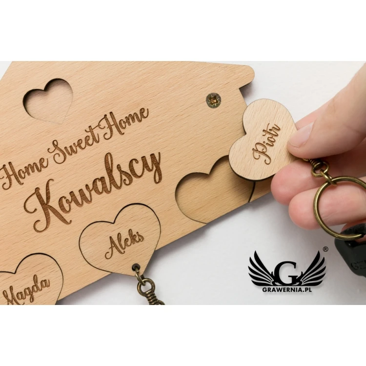 Drewniany wieszak na klucze Home Sweet Home - DEK016
