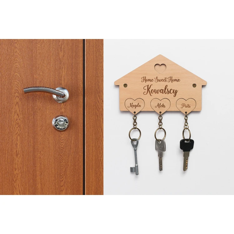 Drewniany wieszak na klucze Home Sweet Home - DEK016