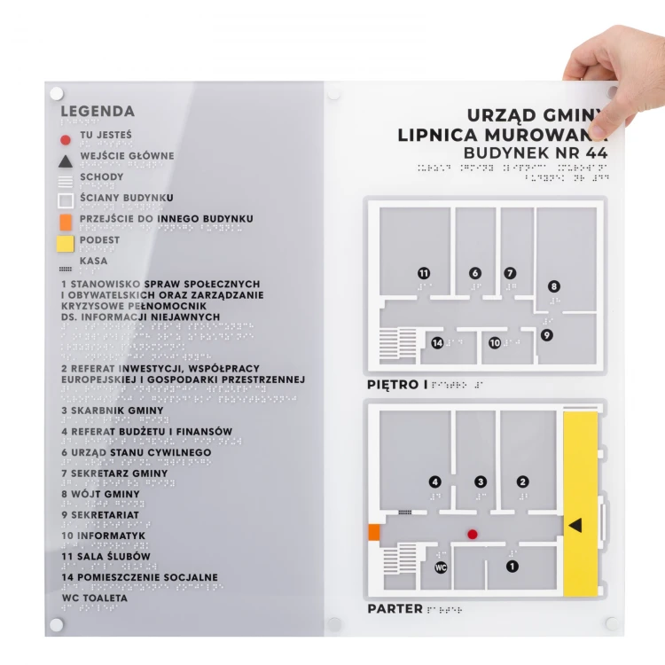 Duży plan tyflograficzny z pismem Braille'a - plexi i ADA - wym: 560x530mm - TAB535