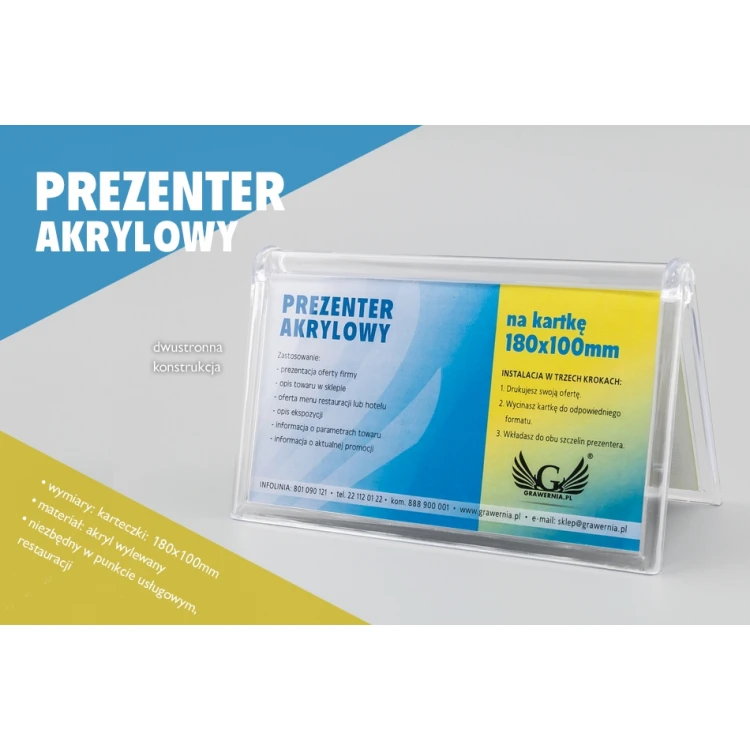 Stojak, ekspozytor plastikowy na kartkę o wym. 180x100mm - model PR018