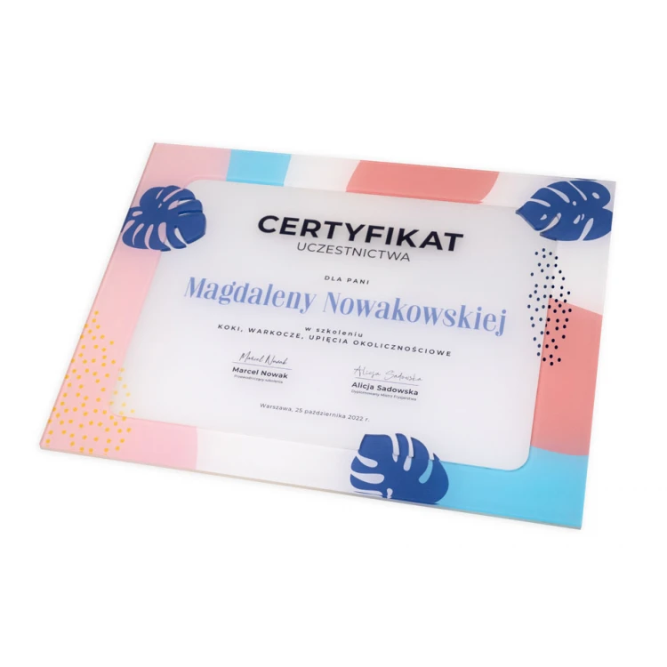 Dyplom akrylowy - Certyfikat uczestnictwa - kolorowy druk UV - DUV084