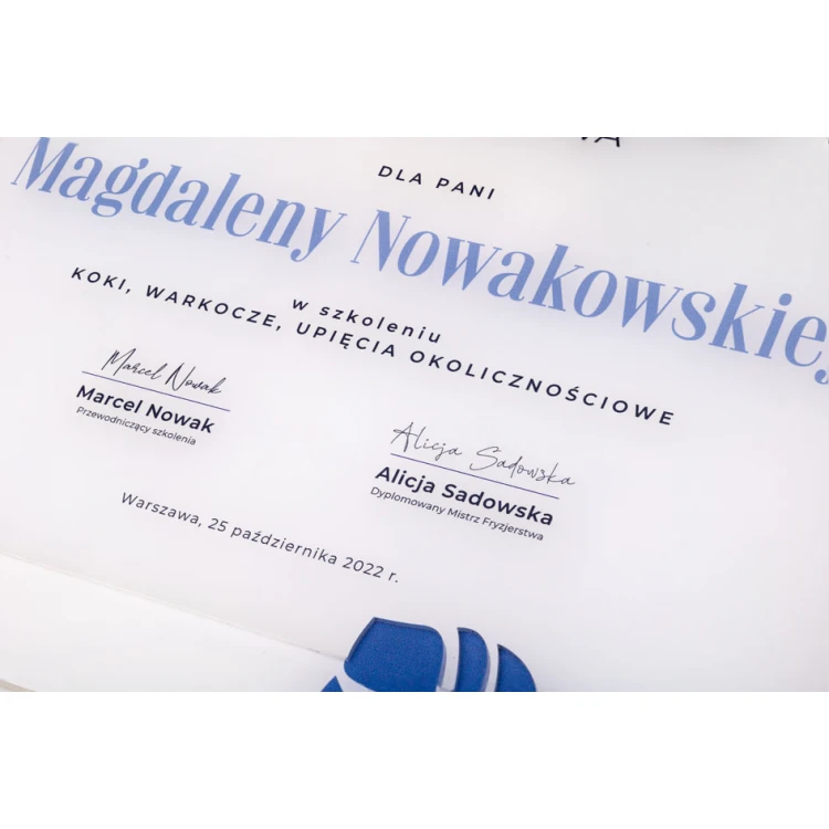 Dyplom akrylowy - Certyfikat uczestnictwa - kolorowy druk UV - DUV084