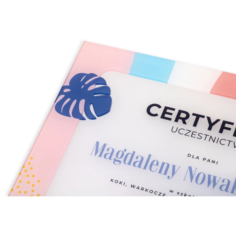 Dyplom akrylowy - Certyfikat uczestnictwa - kolorowy druk UV - DUV084