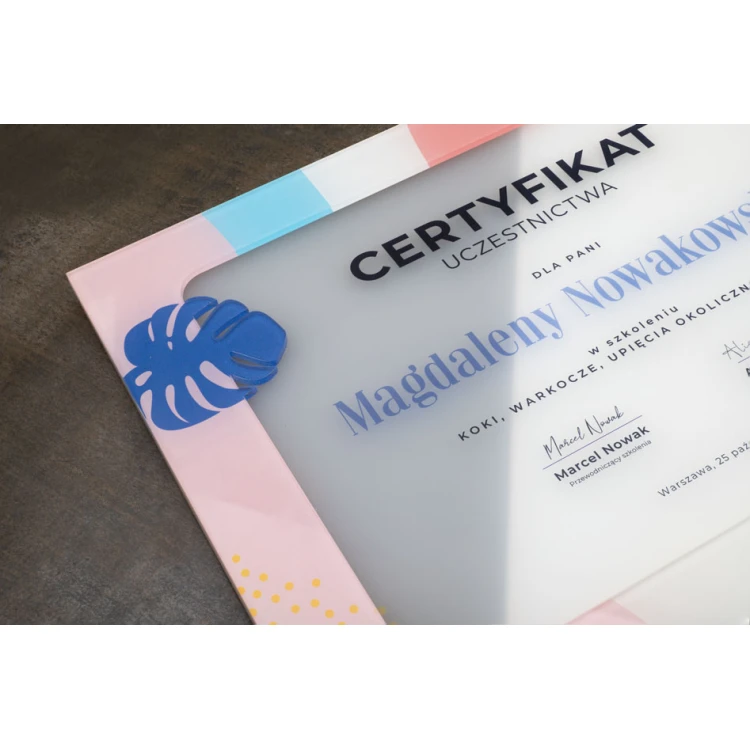 Dyplom akrylowy - Certyfikat uczestnictwa - kolorowy druk UV - DUV084