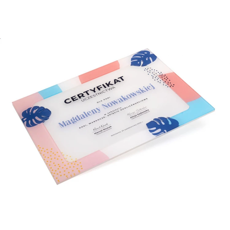 Dyplom akrylowy - Certyfikat uczestnictwa - kolorowy druk UV - DUV084