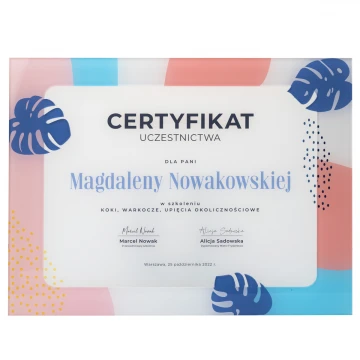 Dyplom akrylowy - Certyfikat uczestnictwa - kolorowy druk UV - DUV084