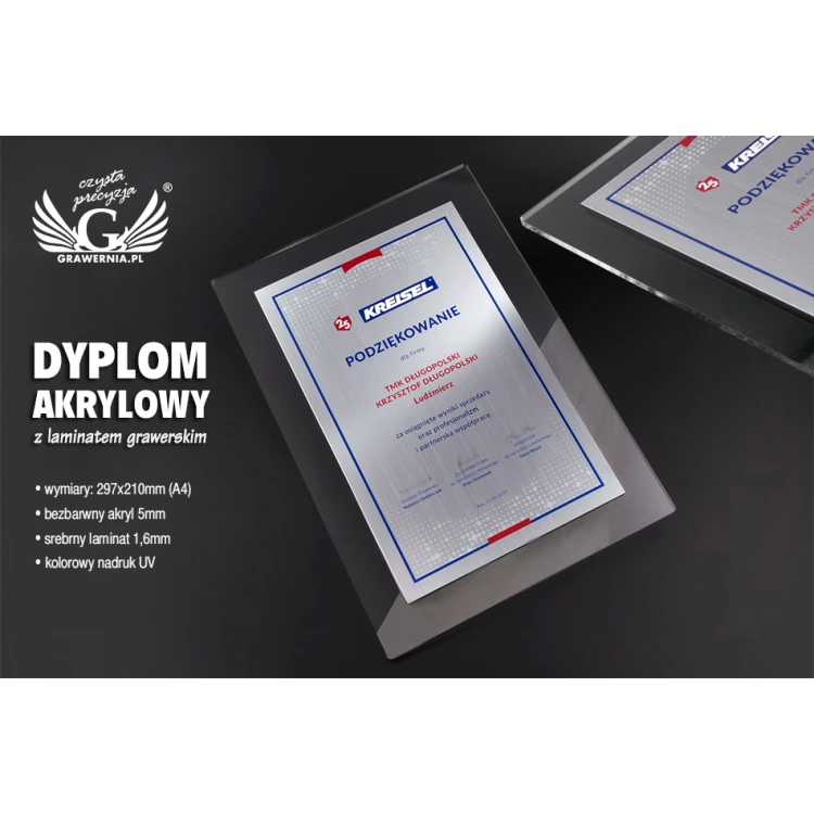 Dyplom akrylowy - podziękowanie za współpracę - wym: 297x210mm (A4) - DUV035 