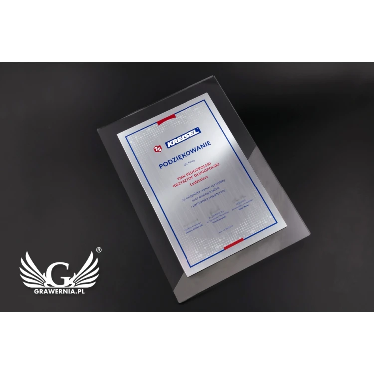 Dyplom akrylowy - podziękowanie za współpracę - wym: 297x210mm (A4) - DUV035 