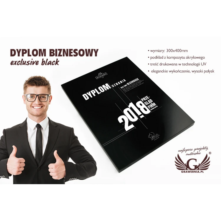 Dyplom biznesowy exclusive black - wymiary: 400x300mm - DUV028