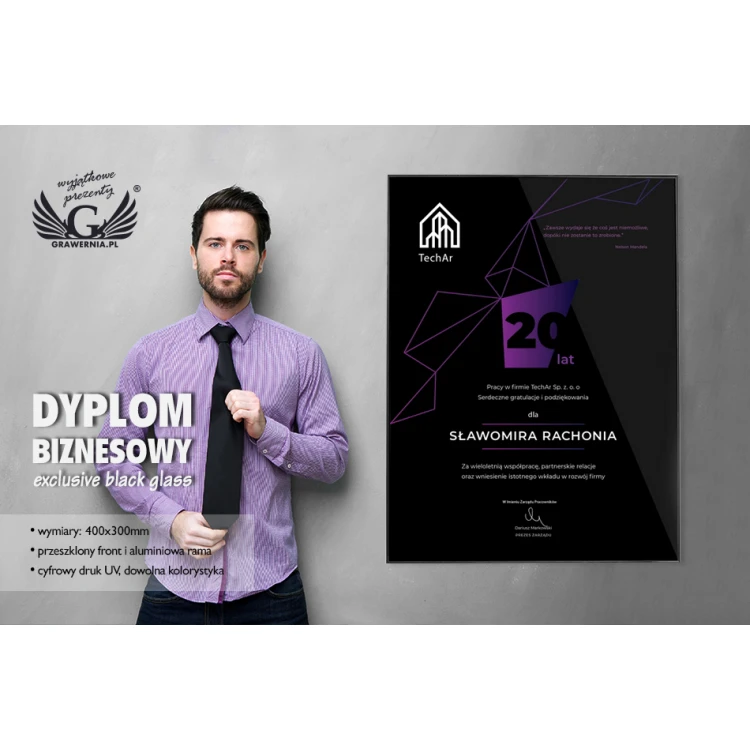 Dyplom biznesowy exclusive black glass - wymiary: 400x300mm - DUV034