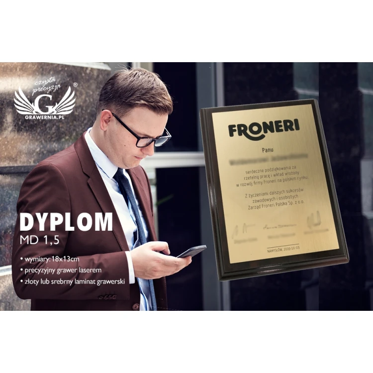 Dyplom biznesowy MD1,5 grawerowany laserem - DS021
