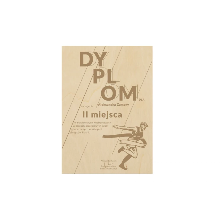 Dyplom dla biegacza w drewnianej ramie - A5 - grawerowany laserem - NAT008