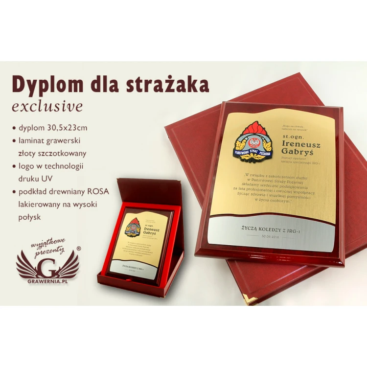 Dyplom dla strażaka - ZŁOTY - DUV006 - cyfrowy druk UV