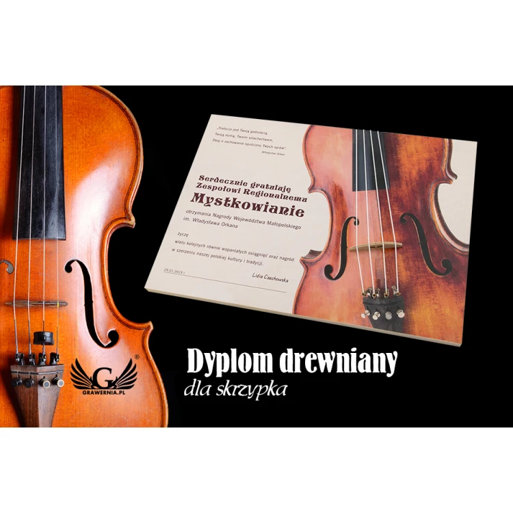 Dyplom drewniany dla skrzypka, zespołu muzycznego - 420x300mm - kolorowy druk UV - NAT020