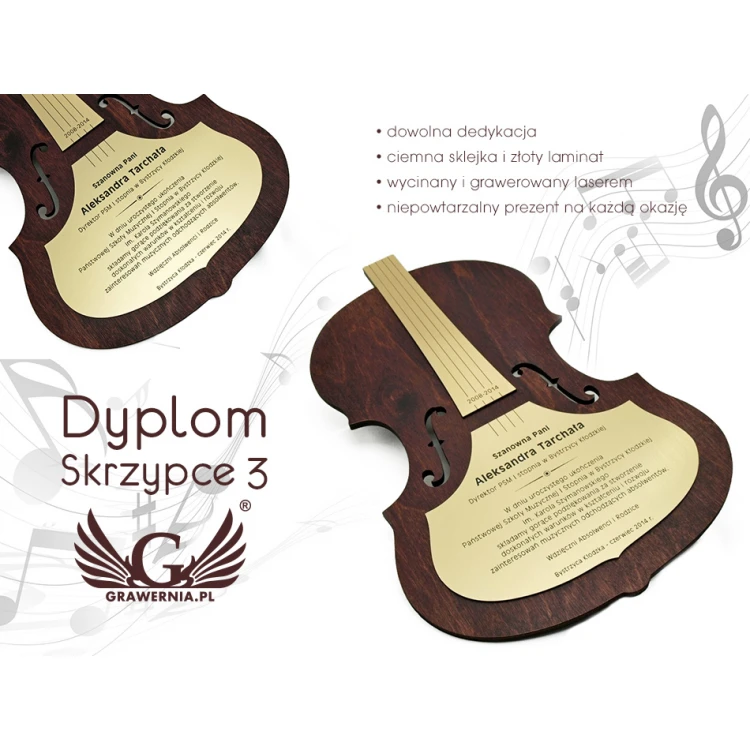 DYPLOM DREWNIANY SKRZYPCE 3 - DRE011