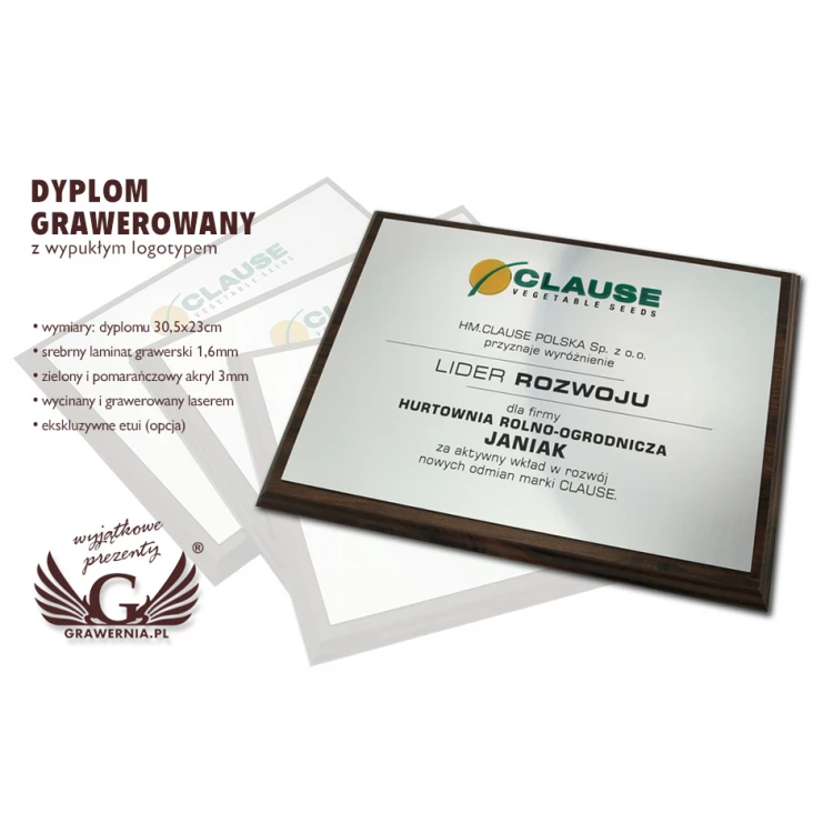 Dyplom grawerowany z wypukłym logo - poziomy - SL044