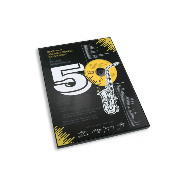Dyplom jubileuszowy dla muzyka - exclusive black glass - wymiary: 400x300mm - DUV059