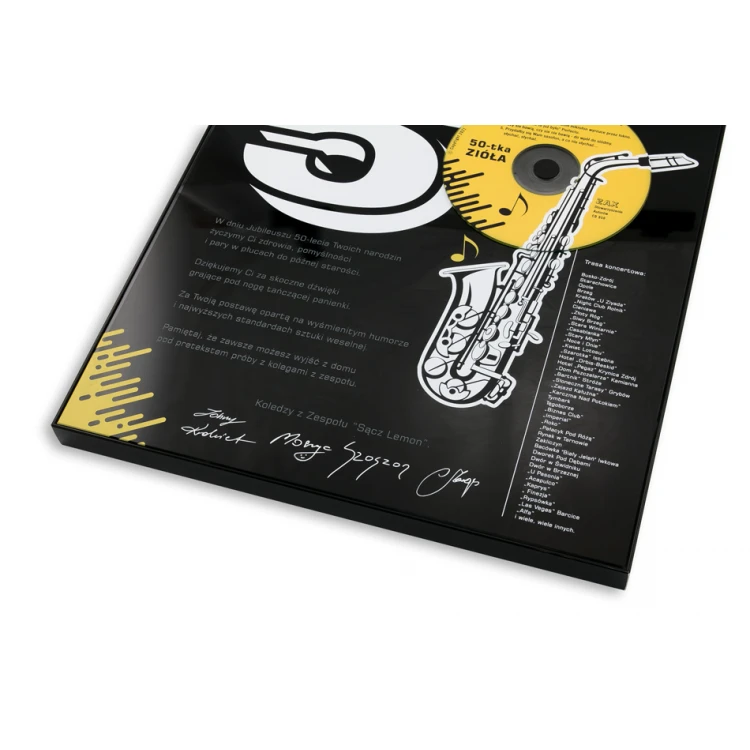 Dyplom jubileuszowy dla muzyka - exclusive black glass - wymiary: 400x300mm - DUV059