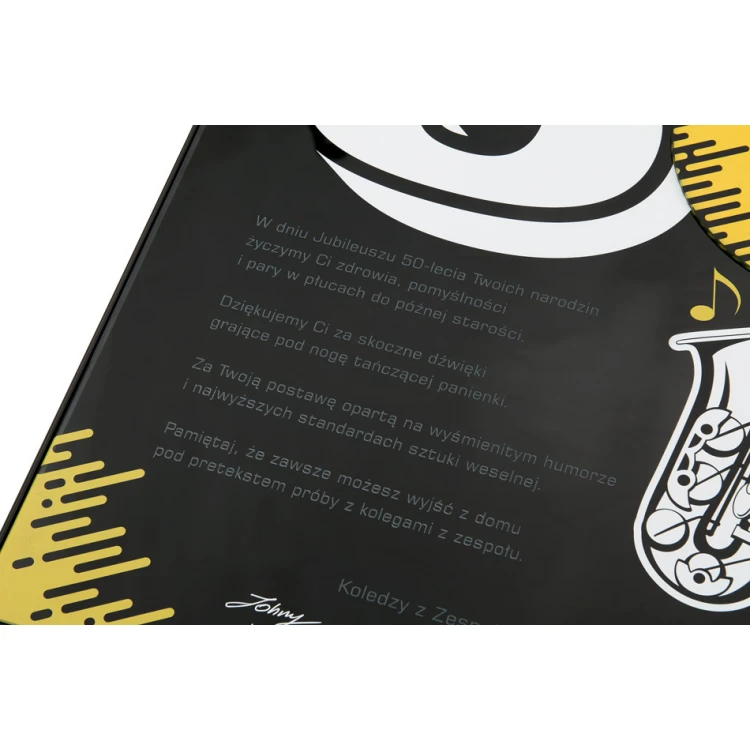 Dyplom jubileuszowy dla muzyka - exclusive black glass - wymiary: 400x300mm - DUV059