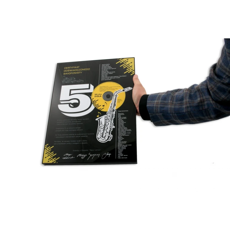 Dyplom jubileuszowy dla muzyka - exclusive black glass - wymiary: 400x300mm - DUV059
