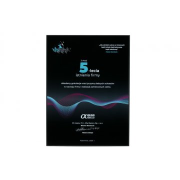 Dyplom szklany jubileuszowy exclusive black glass - wymiary: 400x300mm - DUV058