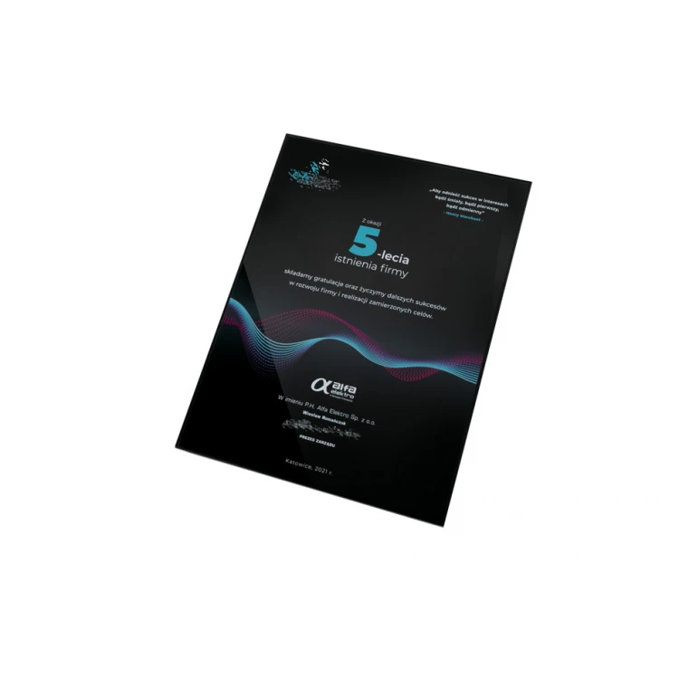 Dyplom szklany jubileuszowy exclusive black glass - wymiary: 400x300mm - DUV058