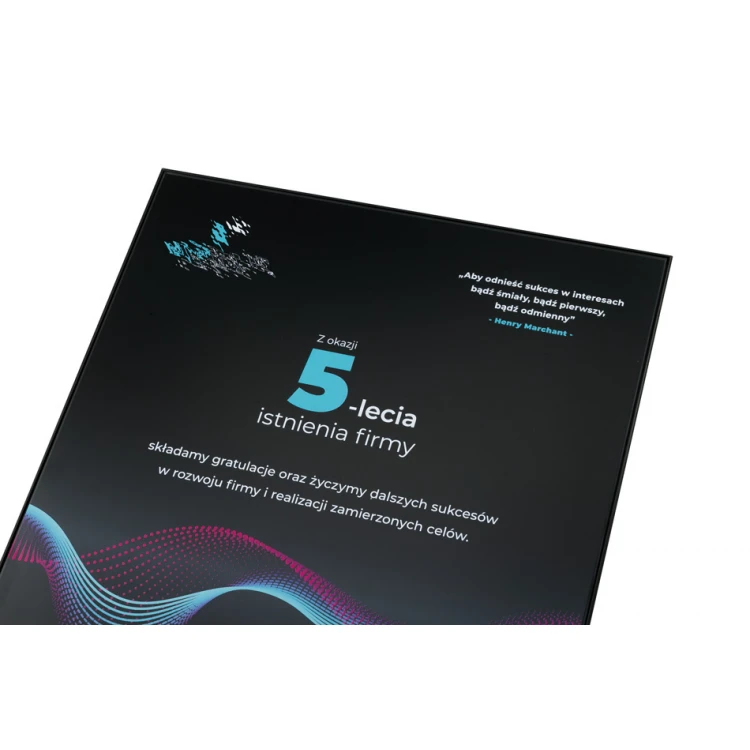 Dyplom szklany jubileuszowy exclusive black glass - wymiary: 400x300mm - DUV058