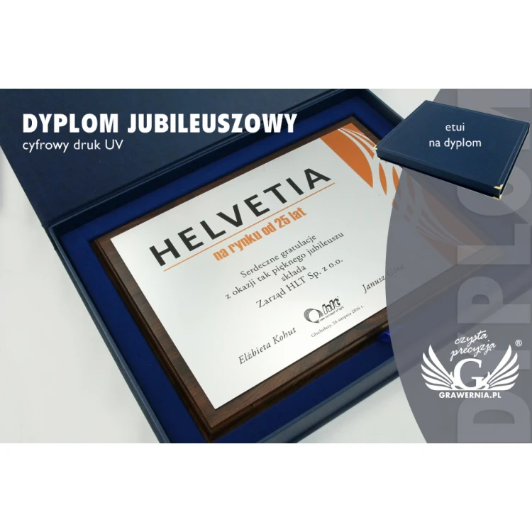 Dyplom jubileuszowy poziomy - kolorowy druk UV - DUV011
