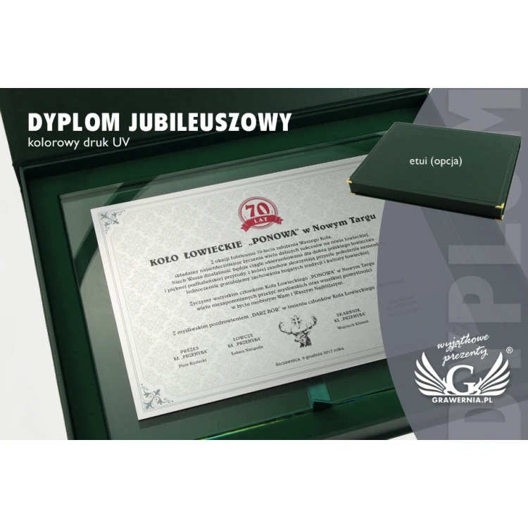 Dyplom jubileuszowy - poziomy - kolorowy druk UV - DUV021